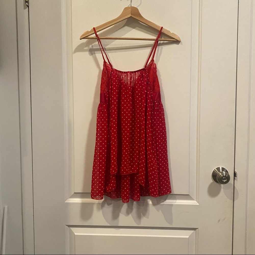 Victoria’s Secret Red and White Lace Poka Dot Babydoll Chemise - Picture 3 of 3